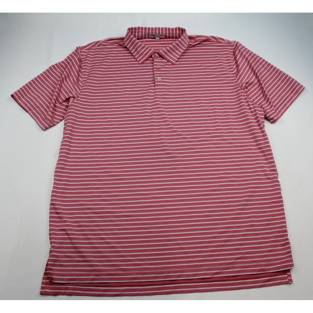 Peter Millar Summer Comfort Polo Shirt Mens XL Red Blue Striped Short Sleeve EUC